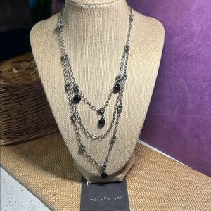 Silpada Black & Silver Layered Drop Necklace - Retired